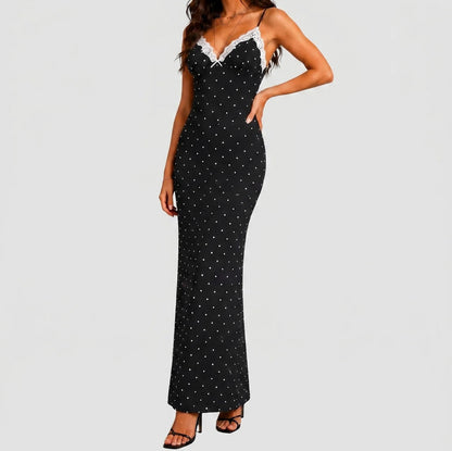 Satin Polka Dot Lace Maxi