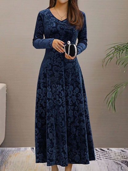 Textured Velvet Long Sleeve Maxi Dress
