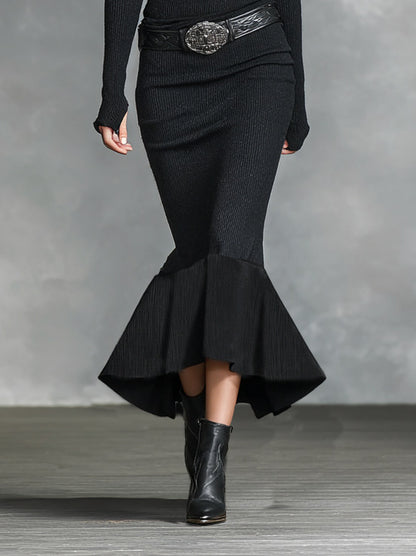 Ribbed Knit Ruffle Midi Dress