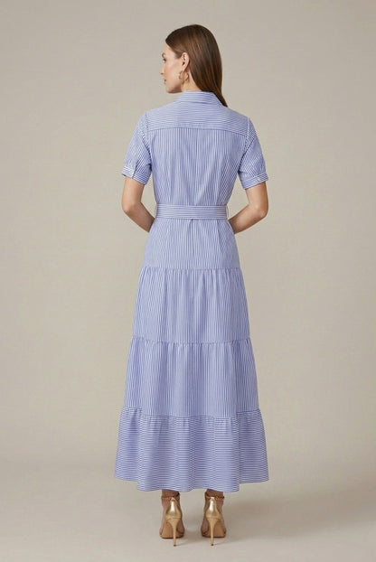 Striped Tiered Maxi Shirt Dress