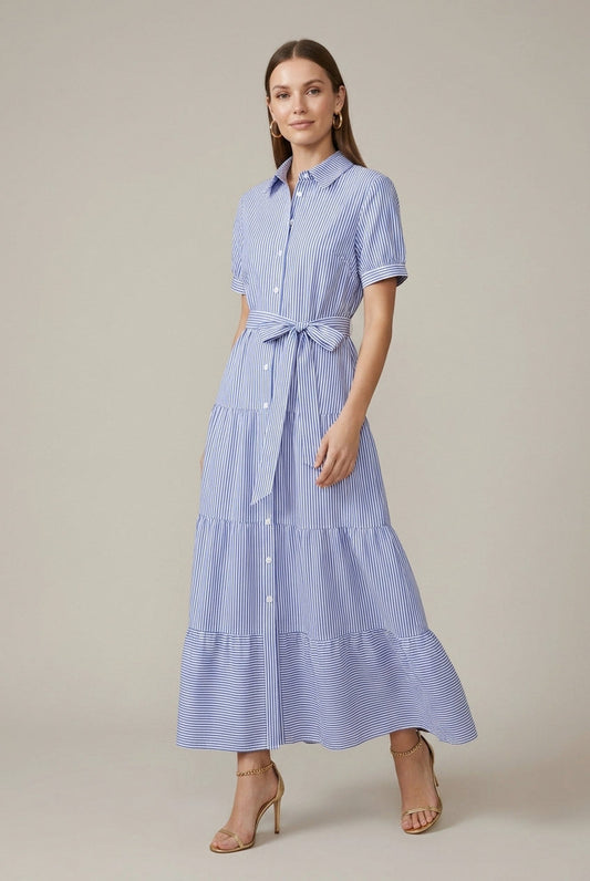 Striped Tiered Maxi Shirt Dress