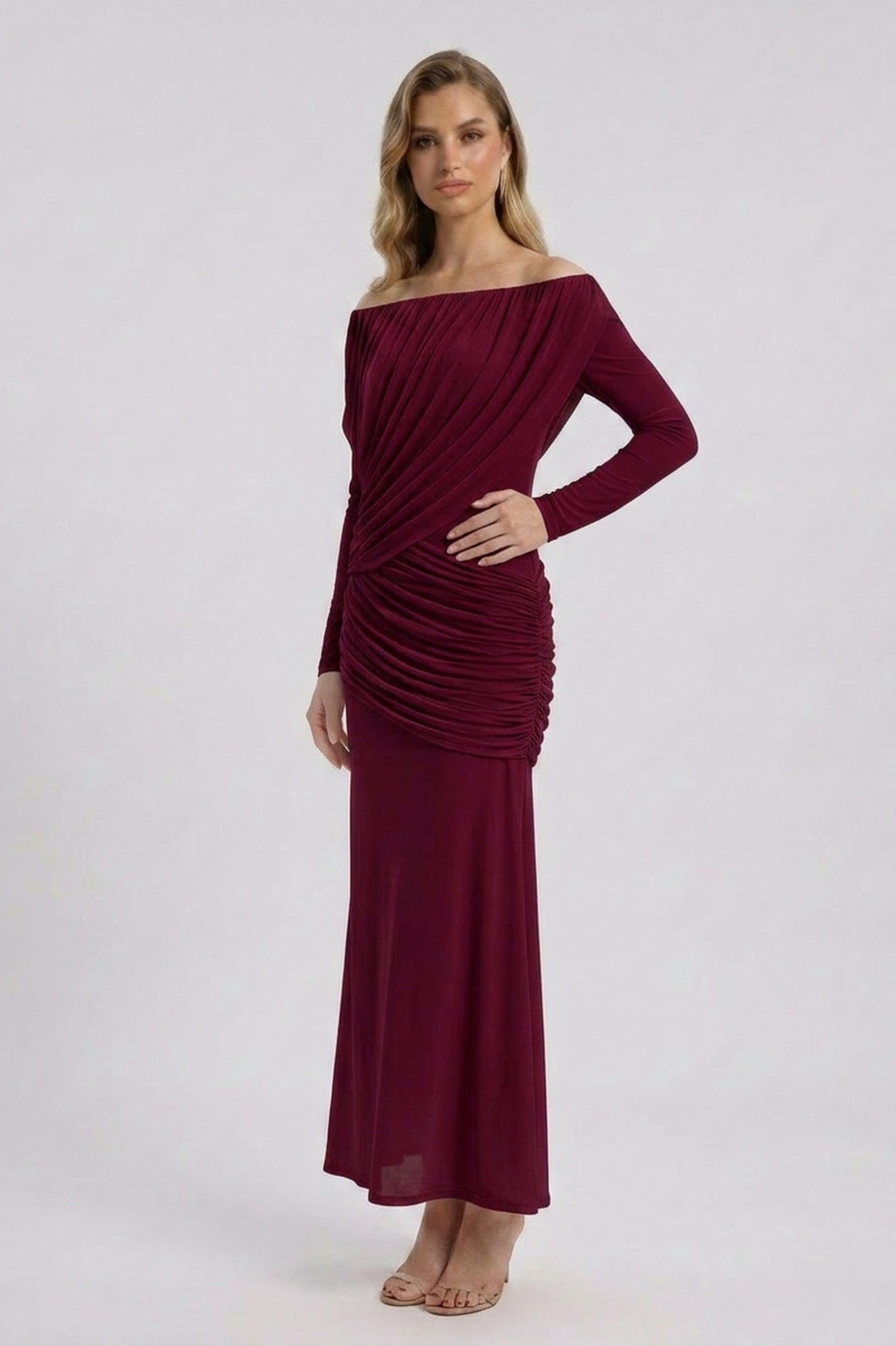 Ruched Long Sleeve Maxi Dress