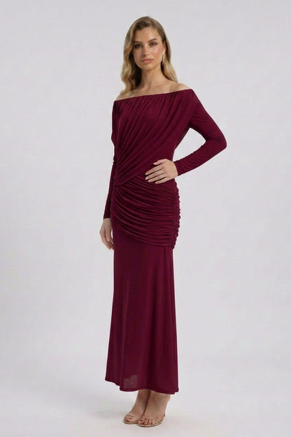 Ruched Long Sleeve Maxi Dress