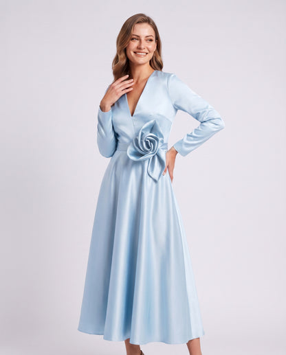 Satin Long Sleeve Midi Dress