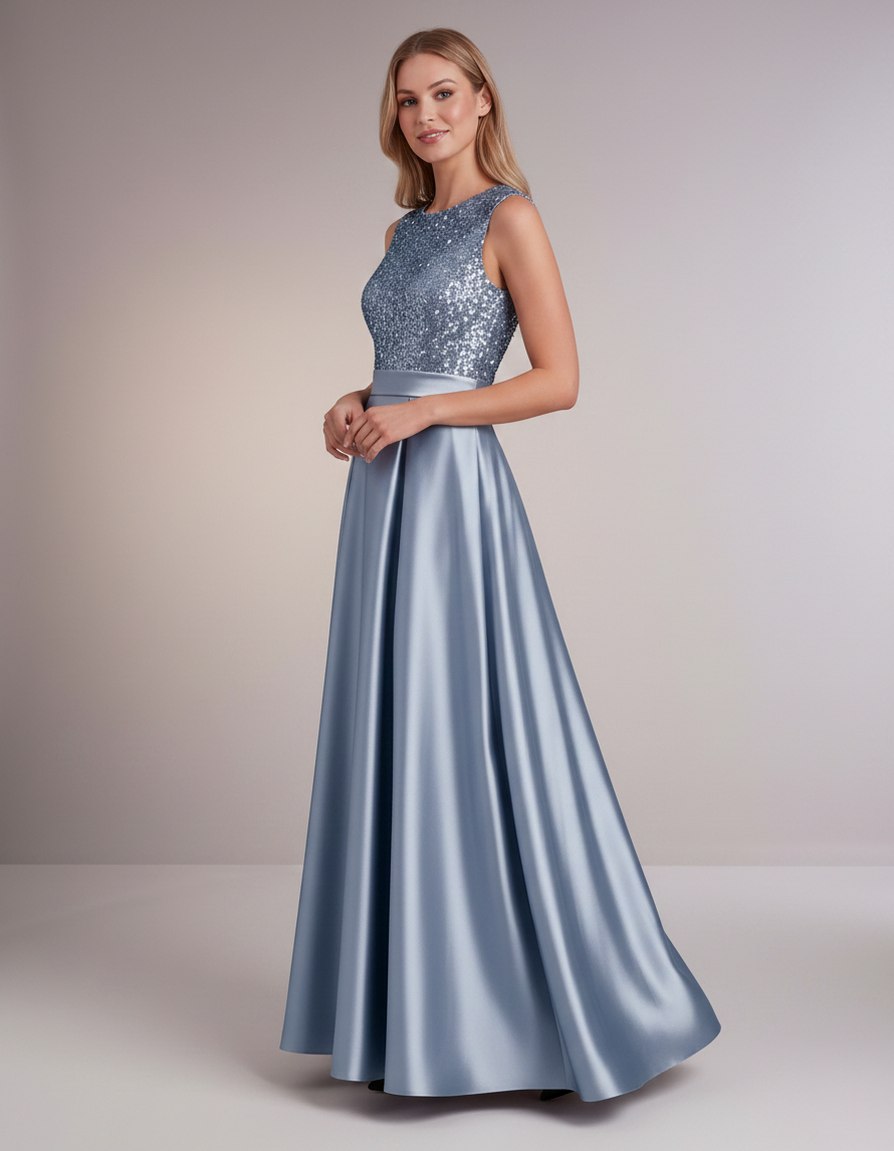 Sequin Pleated Ball Gown