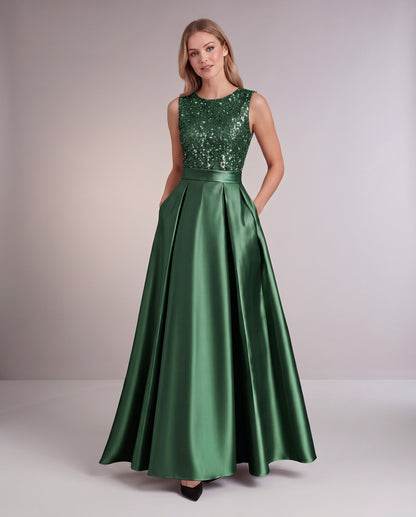 Sequin Pleated Ball Gown