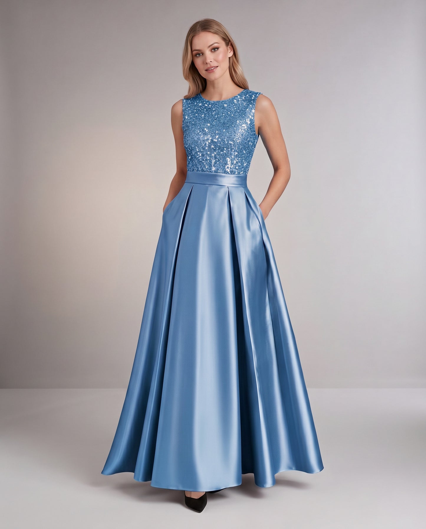 Sequin Pleated Ball Gown