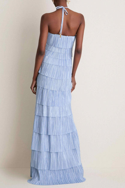 Pleated Tiered Halter Maxi Dress