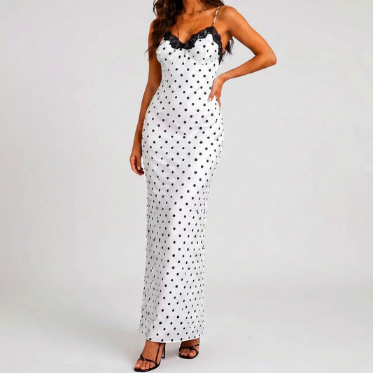 Satin Polka Dot Lace Maxi