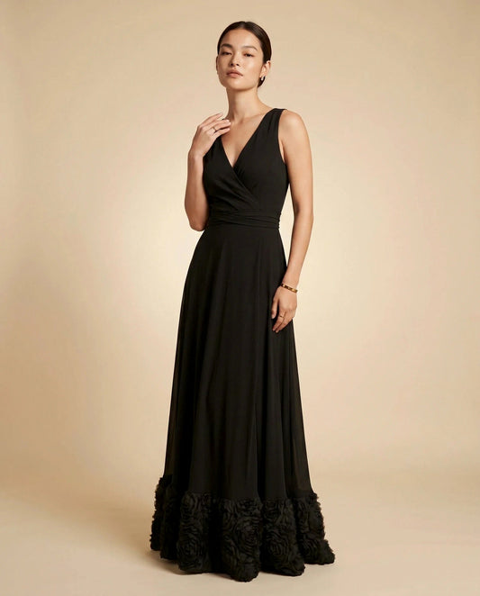Chiffon Wrap Ruffle Hem Dress