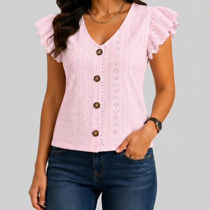 Broderie Ruffle Button Blouse