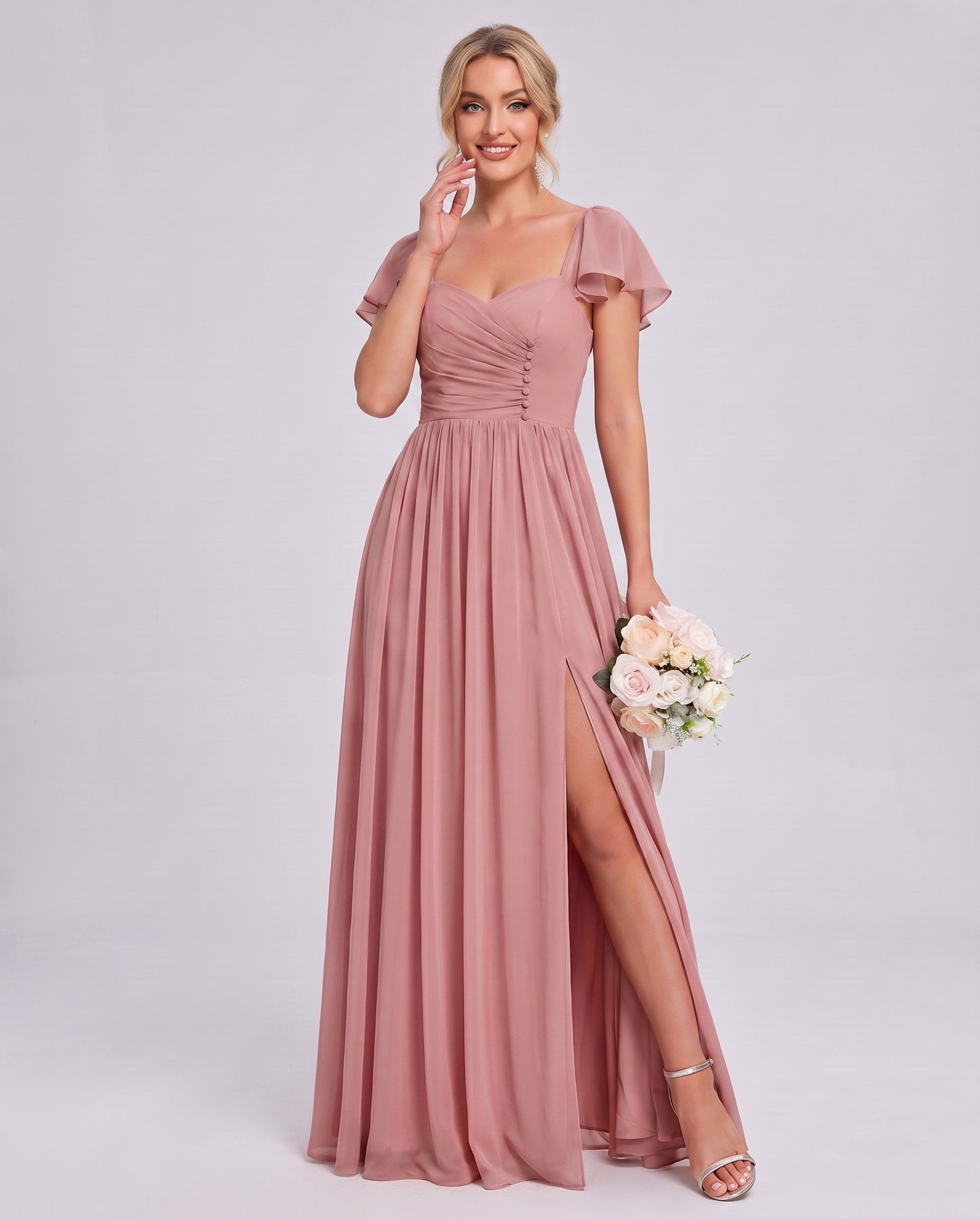 Chiffon Ruched Maxi Dress