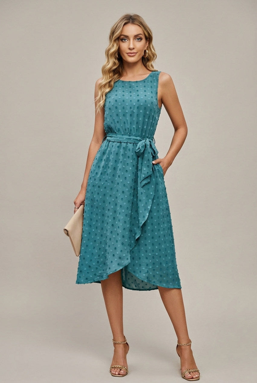 Polka Dot Belted Midi Dress