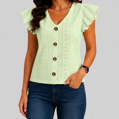 Broderie Ruffle Button Blouse