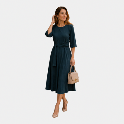 Belted 3/4 Sleeve Midi Dress