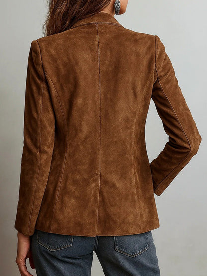 Faux Suede Button Front Blazer