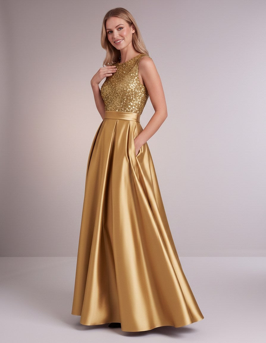 Sequin Pleated Ball Gown