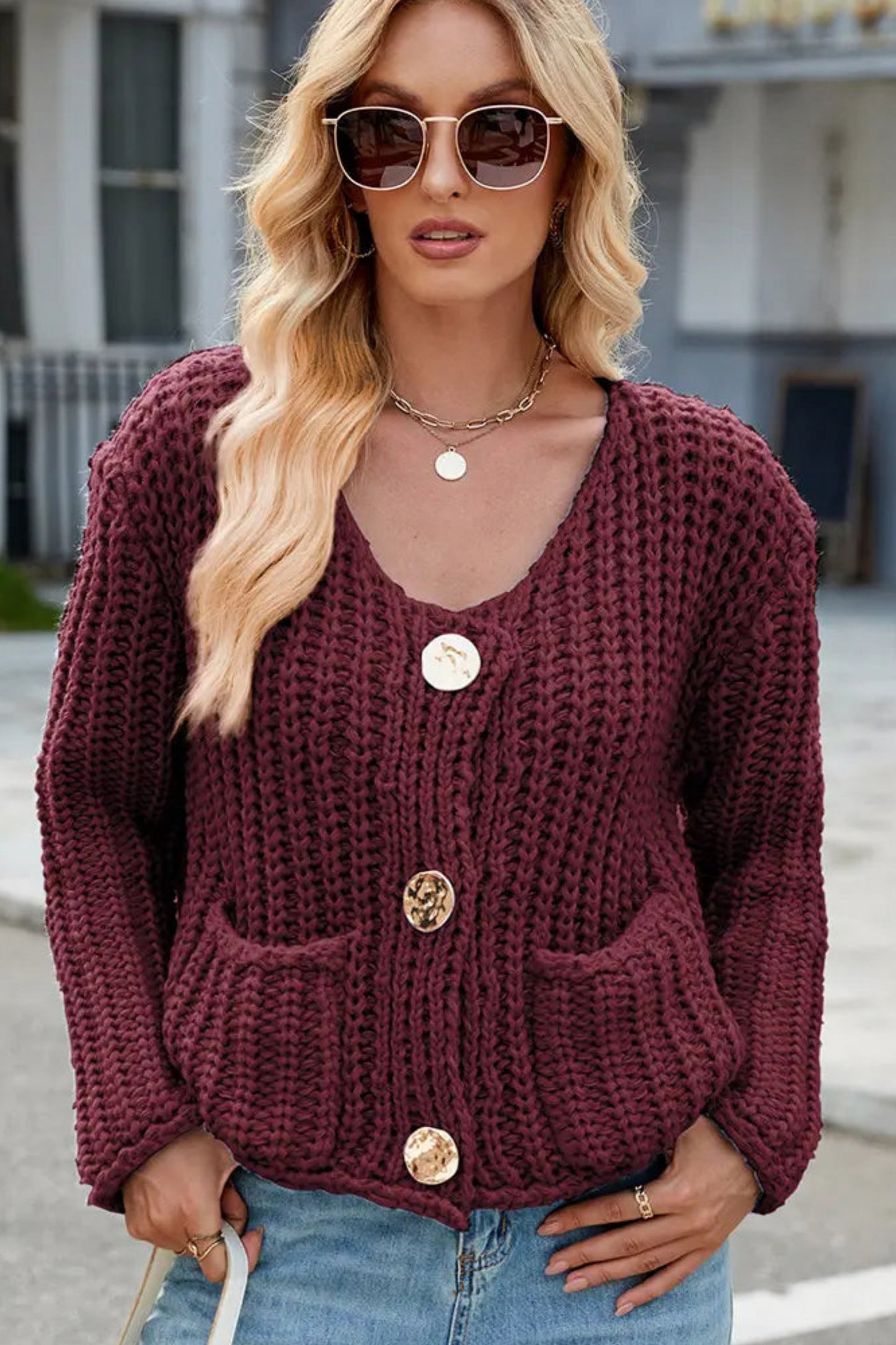 Chunky Knit Button Front Cardigan