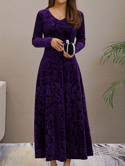 Textured Velvet Long Sleeve Maxi Dress