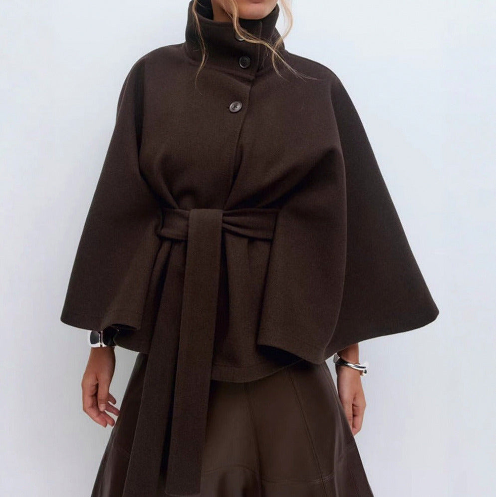 Wool High Neck Wrap Coat