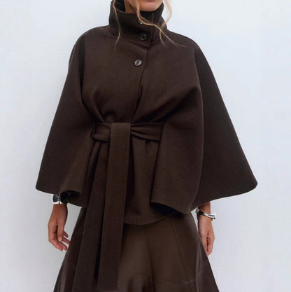 Wool High Neck Wrap Coat