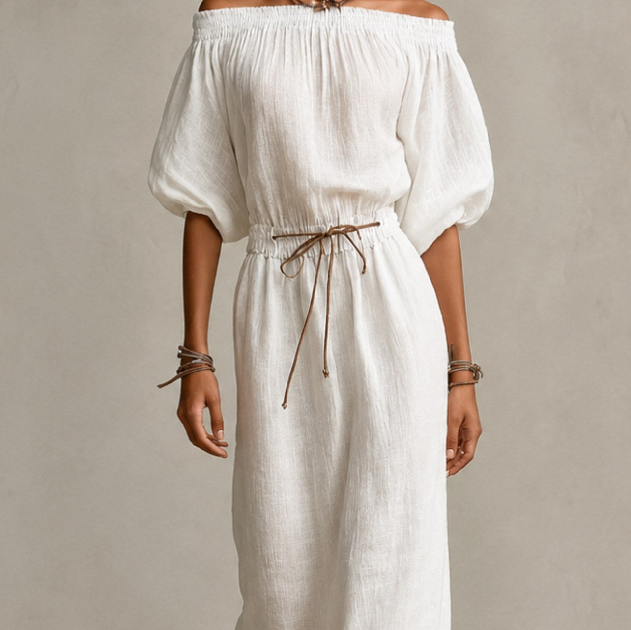 Linen Off Shoulder Maxi Dress