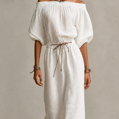 Linen Off Shoulder Maxi Dress
