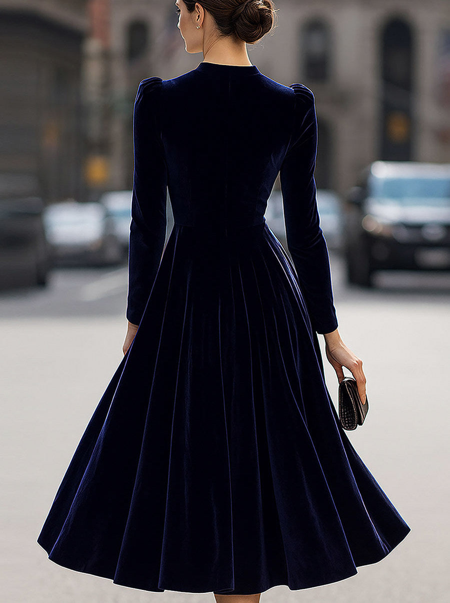 Velvet High Neck Midi Dress