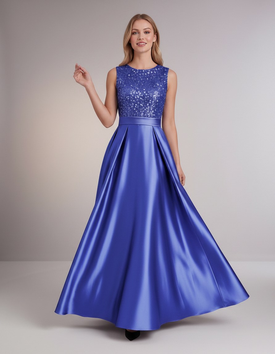 Sequin Pleated Ball Gown
