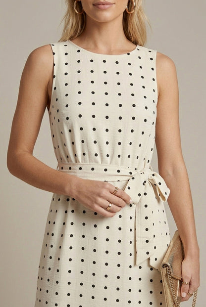 Polka Dot Belted Midi Dress