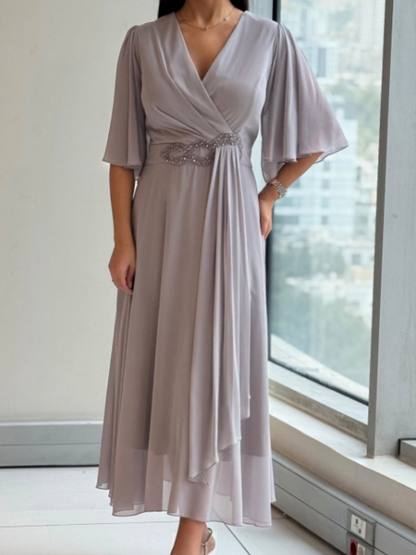 Wrap Short Sleeve Midi Dress