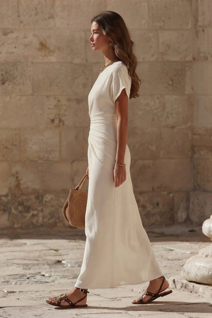 Linen Ruched Maxi Dress