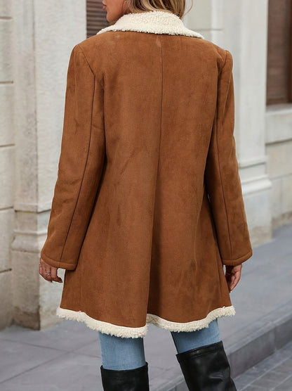 Suede Teddy Trim Winter Coat