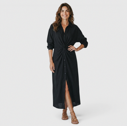 Linen Twist Front Shirt Dress
