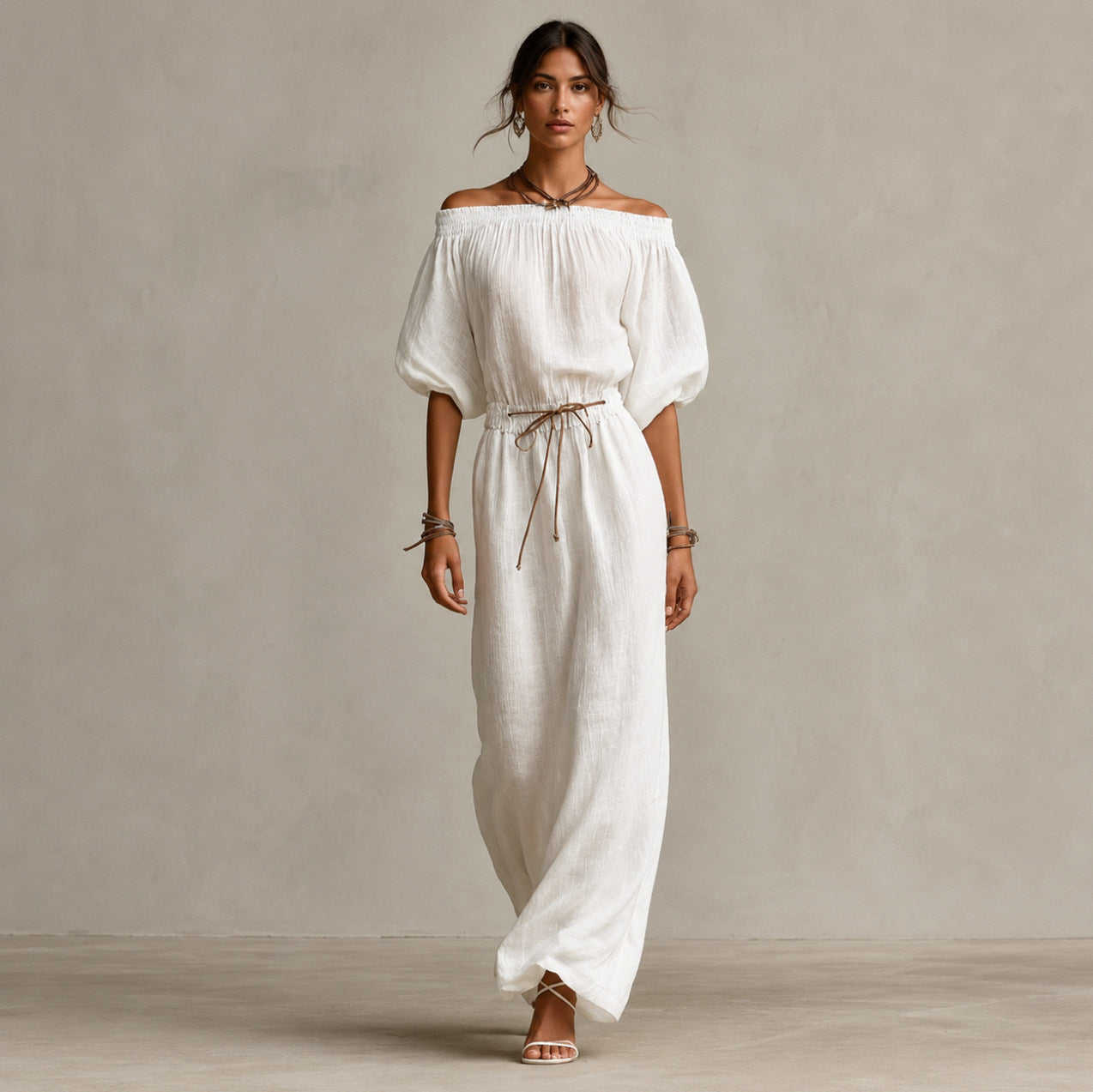 Linen Off Shoulder Maxi Dress