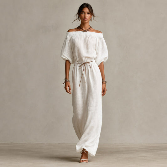 Linen Off Shoulder Maxi Dress