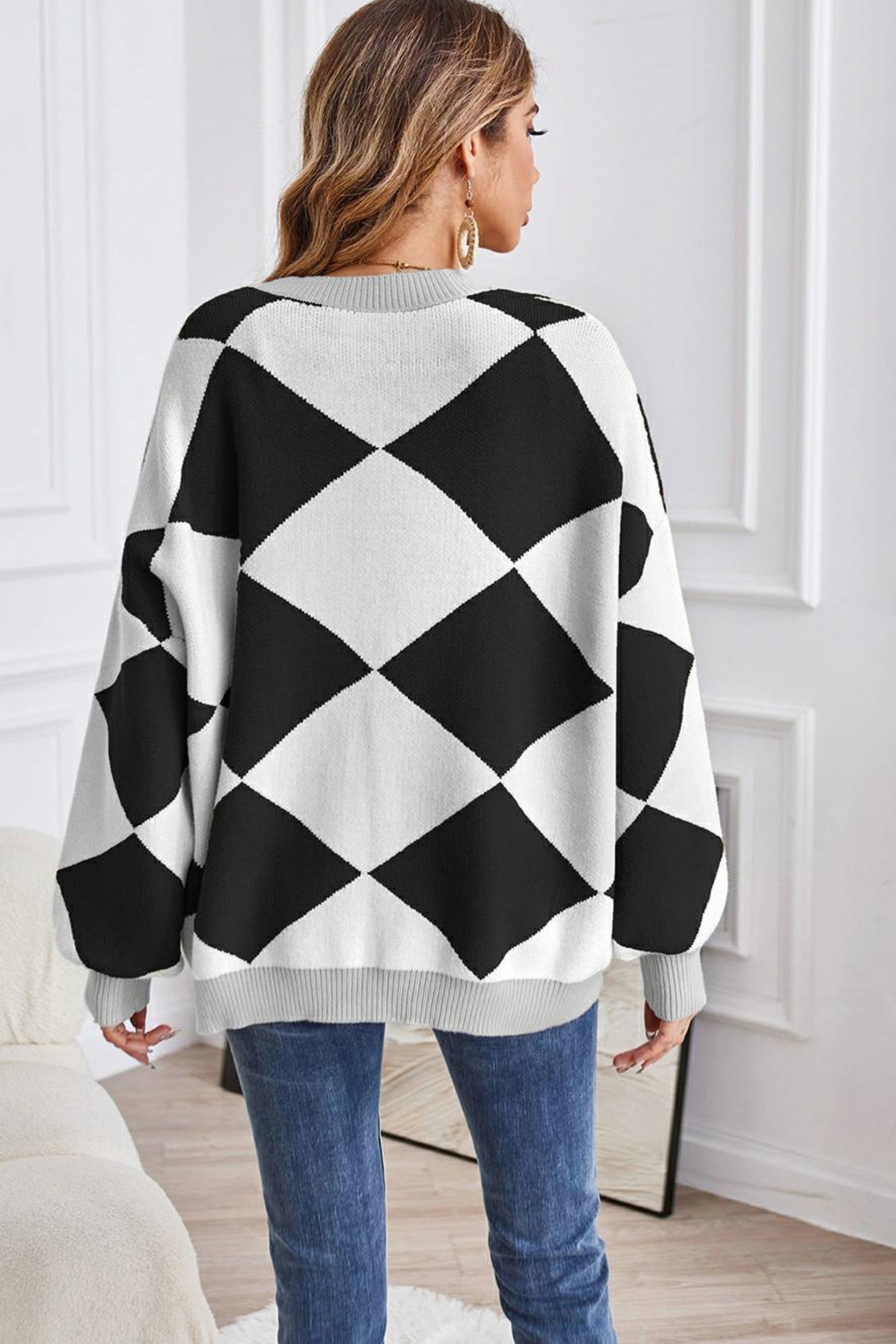 Geometric Knit Button Front Cardigan