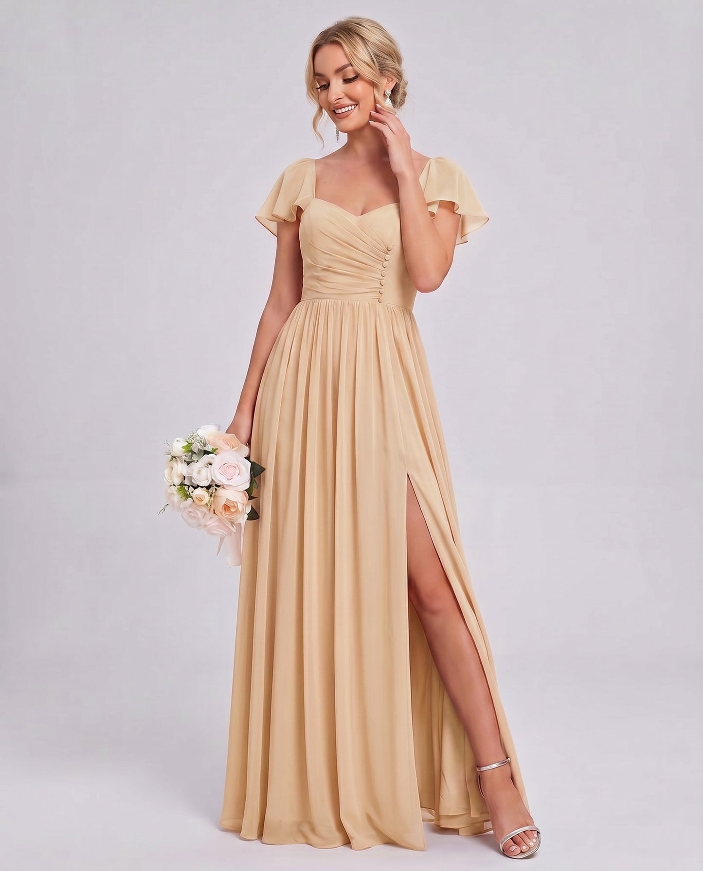 Chiffon Ruched Maxi Dress