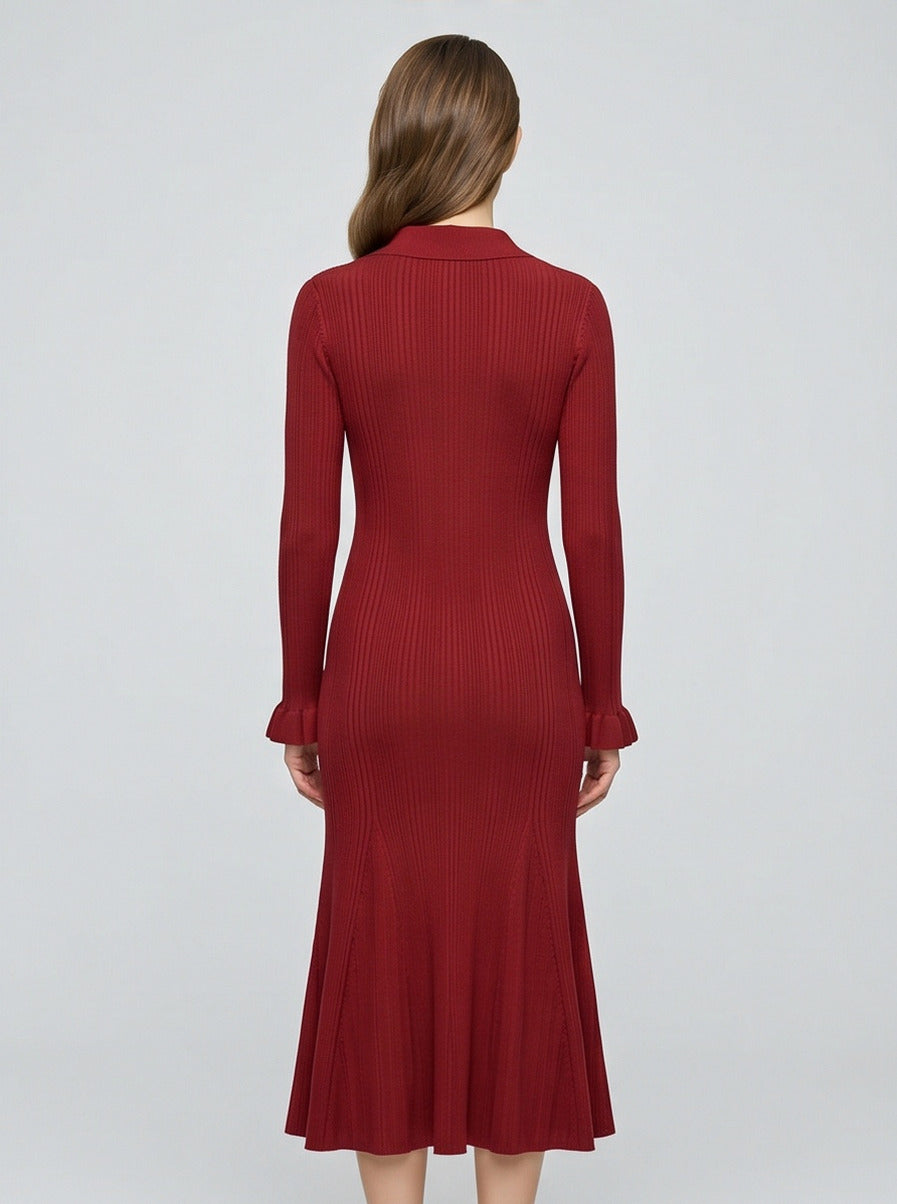 Ribbed Knit Button Front Midi Dress