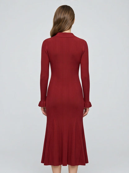 Ribbed Knit Button Front Midi Dress