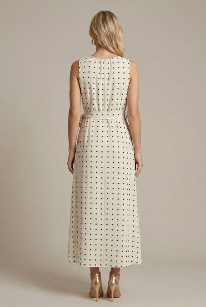 Polka Dot Belted Midi Dress