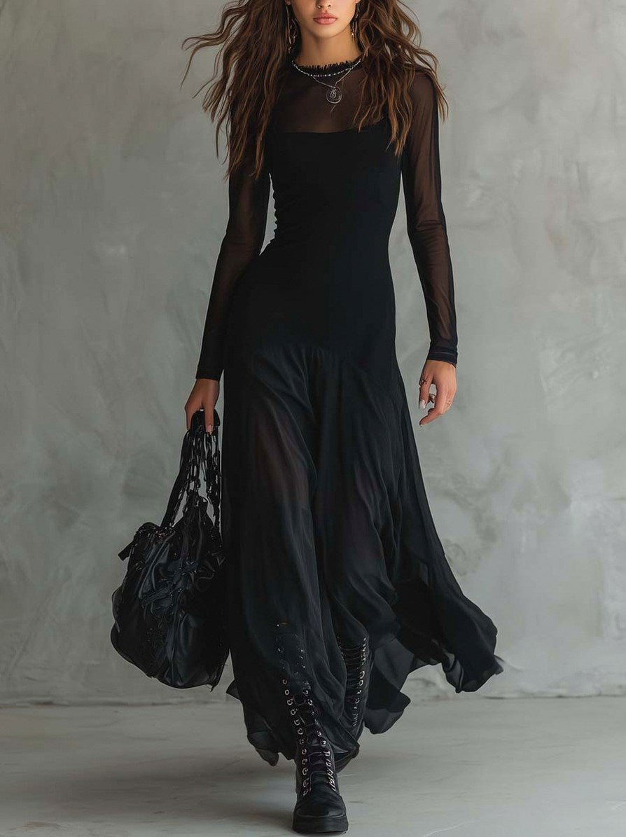 Mesh High Neck Maxi Dress