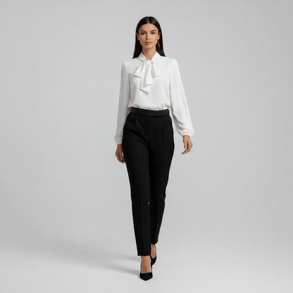 Crepe Tie Neck Long Sleeve Blouse