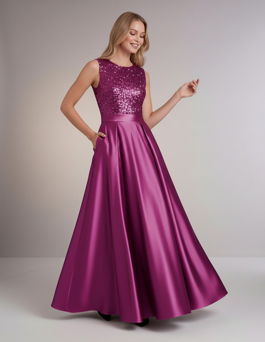 Sequin Pleated Ball Gown