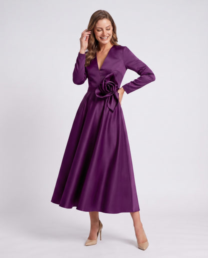 Satin Long Sleeve Midi Dress
