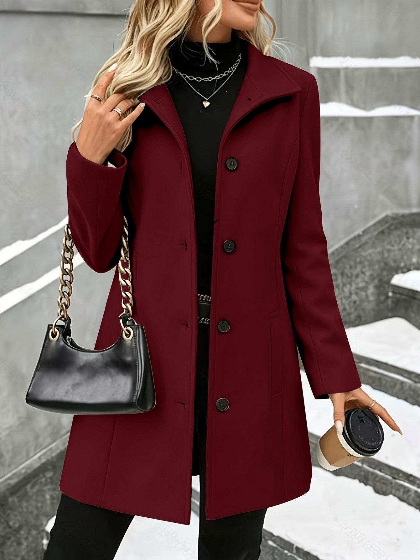 Plaid Mid Length Wool Coat