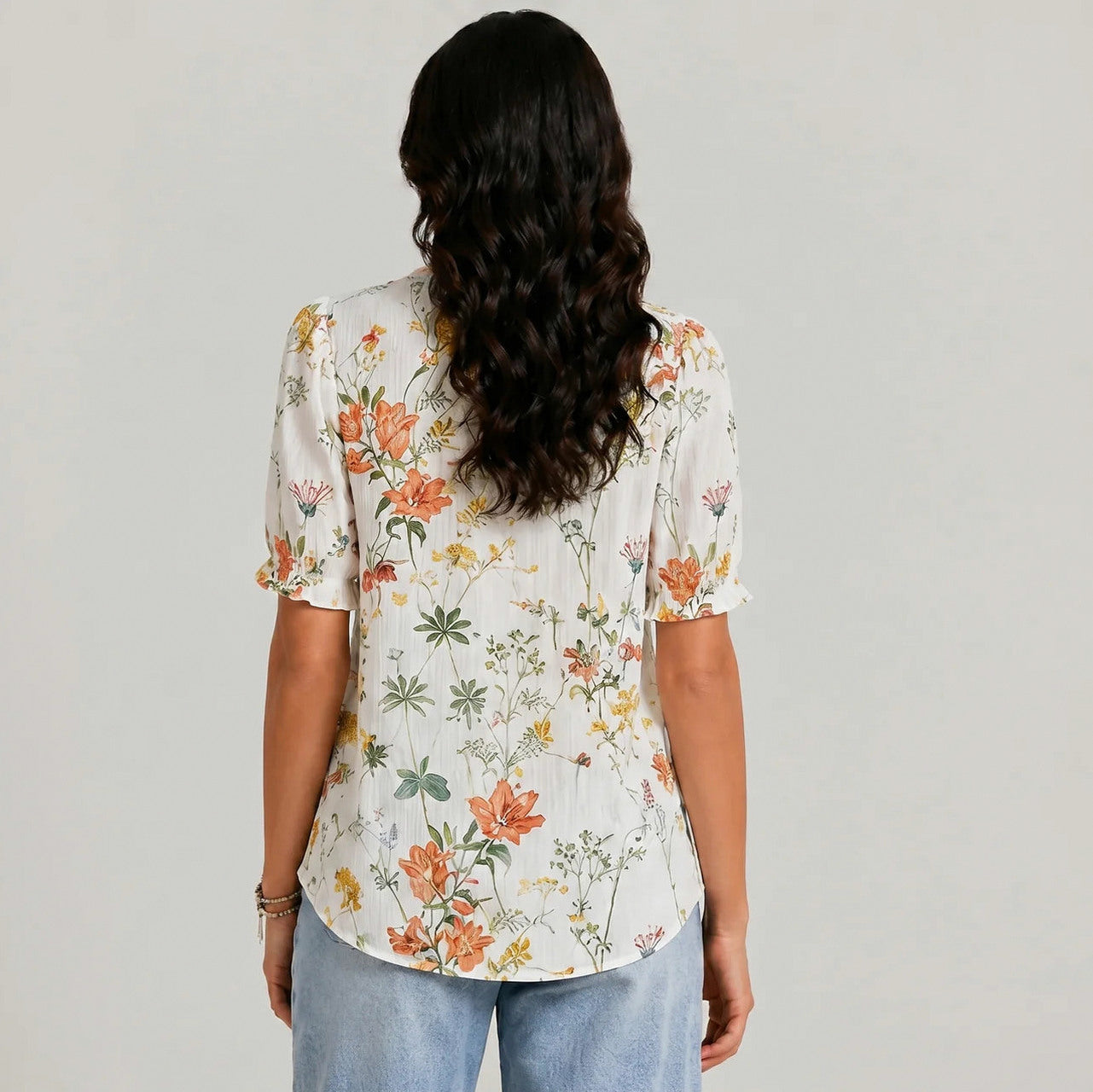 Floral Lace Trim Ruffle Blouse