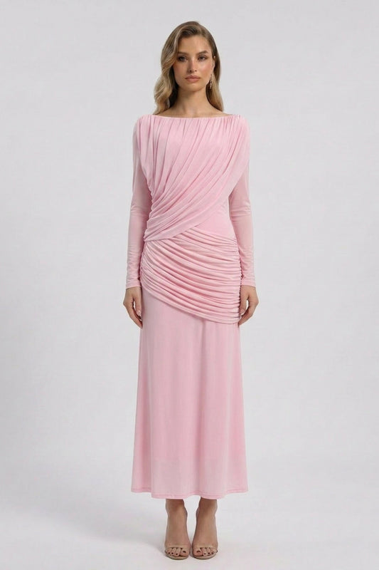 Ruched Long Sleeve Maxi Dress