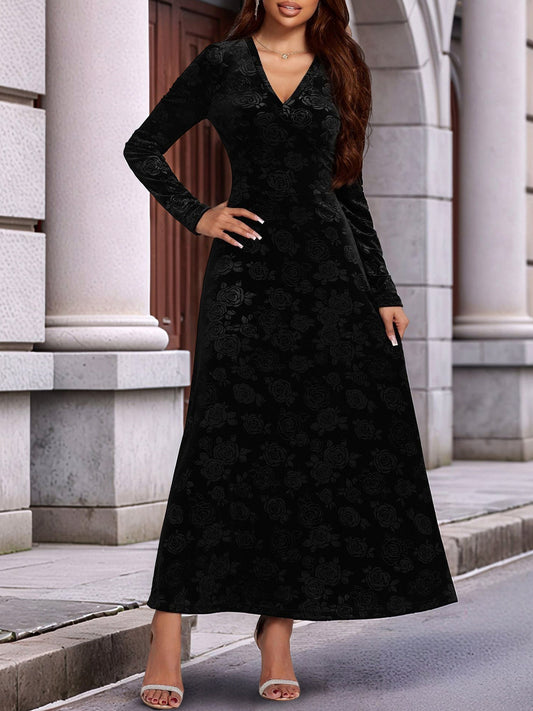 Velvet Floral Long Sleeve Maxi