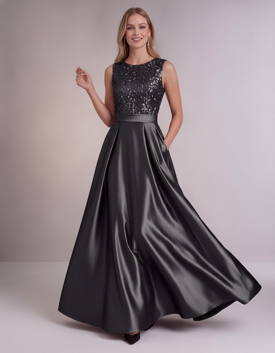Sequin Pleated Ball Gown